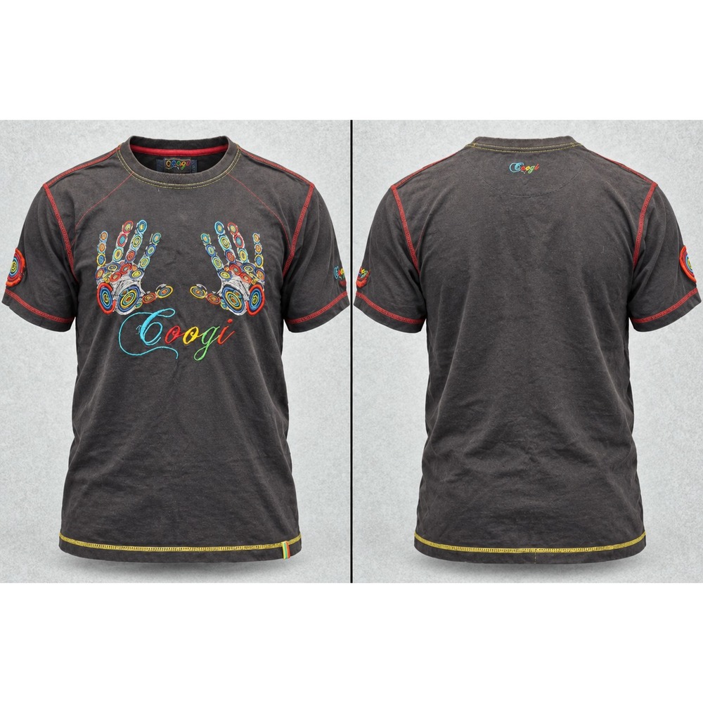 Vintage COOGI Shirt Mens L Black Embroidered Handprint Spellout Streetwear Y2K
